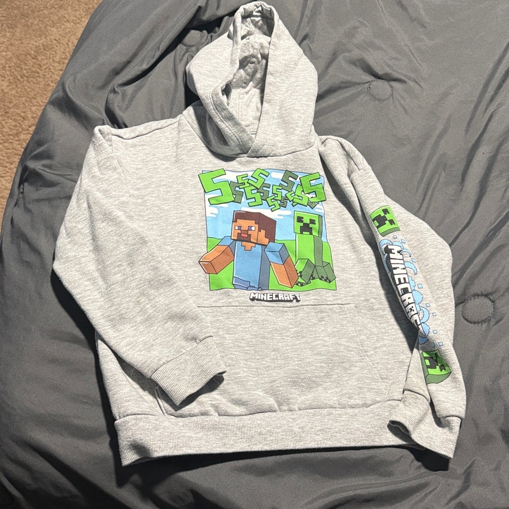 Gray Minecraft Hoodie with Graphic Print
